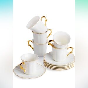 BTaT- Espresso Cups and Saucers, 2.4 oz, Set of 6, Gold Trim